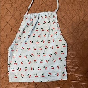 Full Tilt Light Blue Cherry Halter Top
